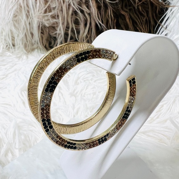 Gorgeous, goldtone, multicolor bling, thin, weighted hoop, pierced earrings - Picture 5 of 5